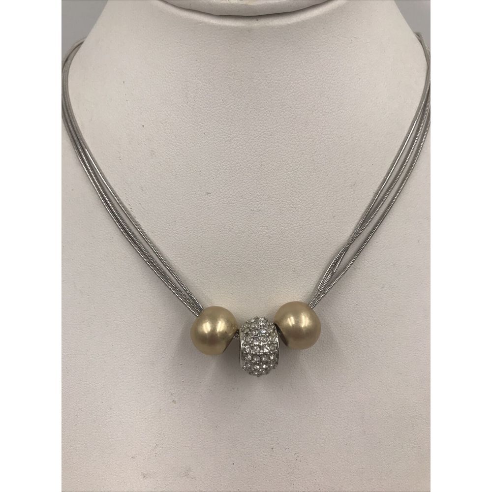 Lia Sophia Pave Crystal Slide Ball Pendant‎ Necklace Gold Tone Silver tone 17"